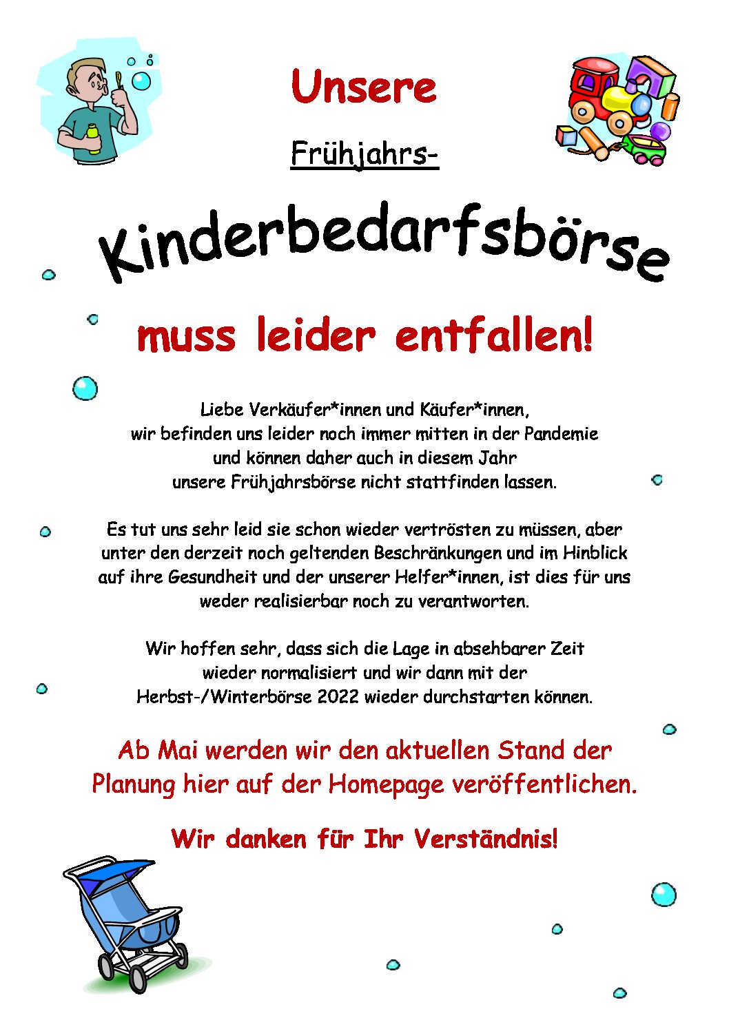Kinderbedarfsbörse muss leider entfallen!